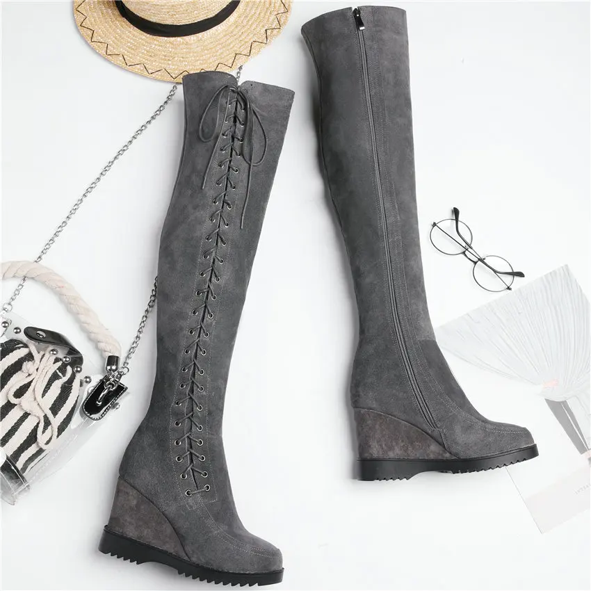 Creepers Women Genuine Leather High Heel Over The Knee High Boots Female Lace Up Wedges Platform Winter Thigh High Pumps Shoes
Creepers Women Genuine Leather High Heel Over The Knee High Boots Female Lace Up Wedges Platform Winter Thigh High Pumps Shoes