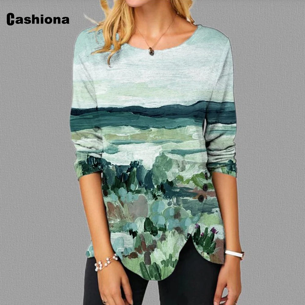 Plus size Women Elegant Leisure Casual T shirt Long Sleeve Field landscape Print Women's Top Vintage 2021 Spring Tee shirt Femme
Plus size Women Elegant Leisure Casual T shirt Long Sleeve Field landscape Print Women's Top Vintage 2021 Spring Tee shirt Femme