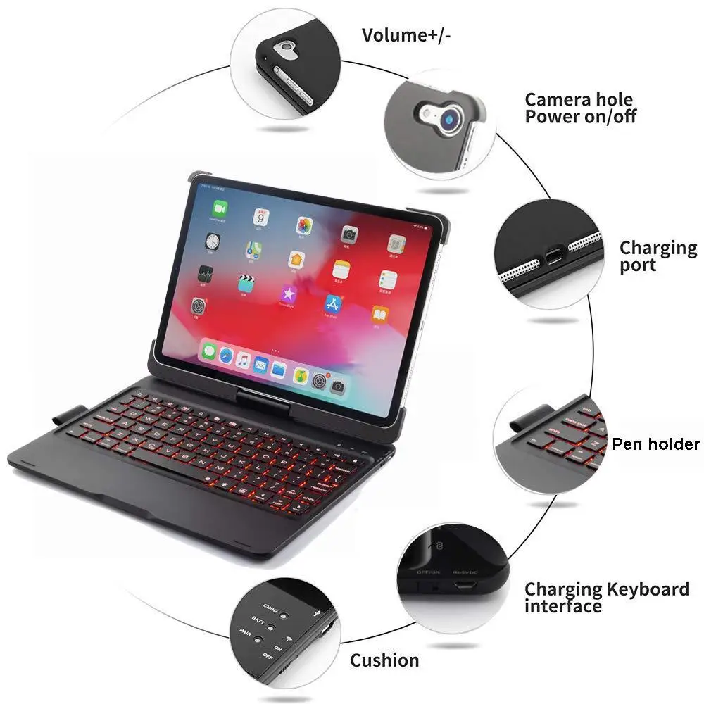 Hard ABS Case with Keyboard for iPad Pro 11 2018 Rotation Smart Case Cover for iPad Pro 11 inch Bluetooth Keyboard with Backlit
Hard ABS Case with Keyboard for iPad Pro 11 2018 Rotation Smart Case Cover for iPad Pro 11 inch Bluetooth Keyboard with Backlit