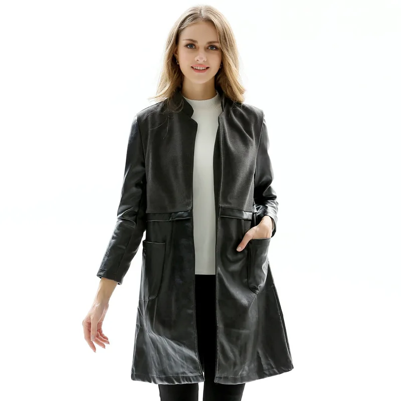 2020 autumn women long PU leather jacket o neck cardigan slim oversized Korean style faxu leather female coat outwear mujer
2020 autumn women long PU leather jacket o neck cardigan slim oversized Korean style faxu leather female coat outwear mujer