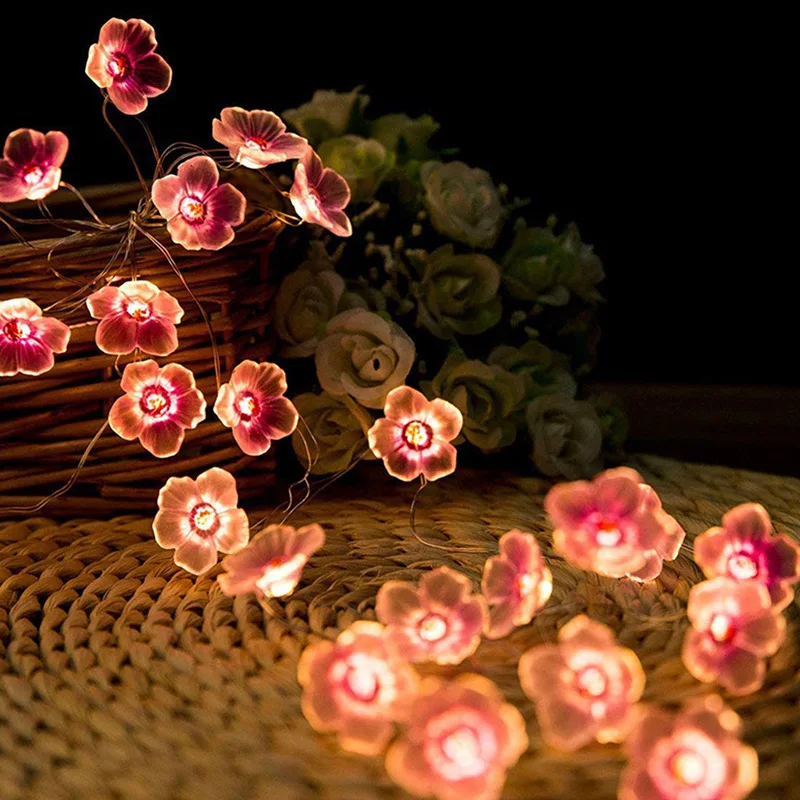 

Cherry Lighting Strings Blossom Flower 2M LED String Fairy Lamp For Indoor Wedding Pink Bells Garland Deco Outdoor Light Fixture