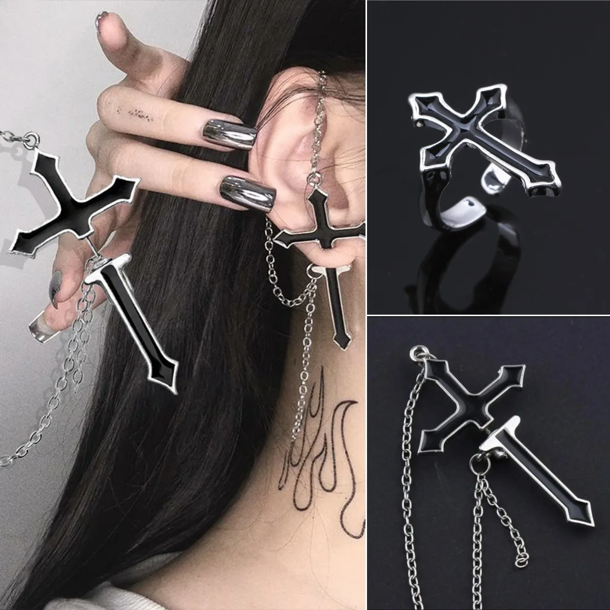 Punk Black Cross Big Stud Earrings For Teens Fashion Rock Long Chain Hip Hop серьги аксессуары Women Earrings Girl Jewelry
Punk Black Cross Big Stud Earrings For Teens Fashion Rock Long Chain Hip Hop серьги аксессуары Women Earrings Girl Jewelry
