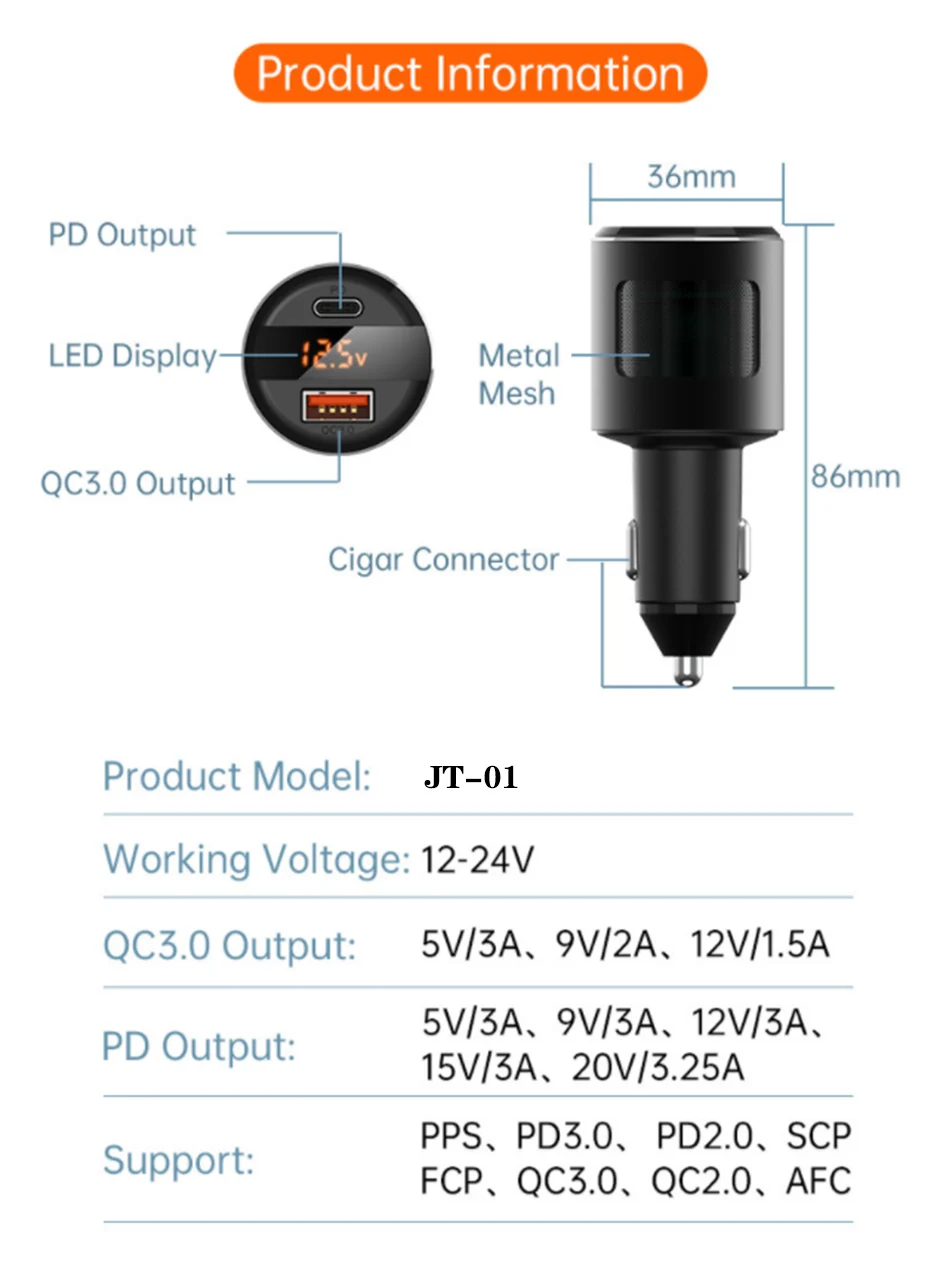 65W Car Digital Display Car Charger, PD Quick Charge QC3.0, One Tow Two Cigarette Lighter For Iphone Samsung Xiaomi Macbook
65W Car Digital Display Car Charger, PD Quick Charge QC3.0, One Tow Two Cigarette Lighter For Iphone Samsung Xiaomi Macbook