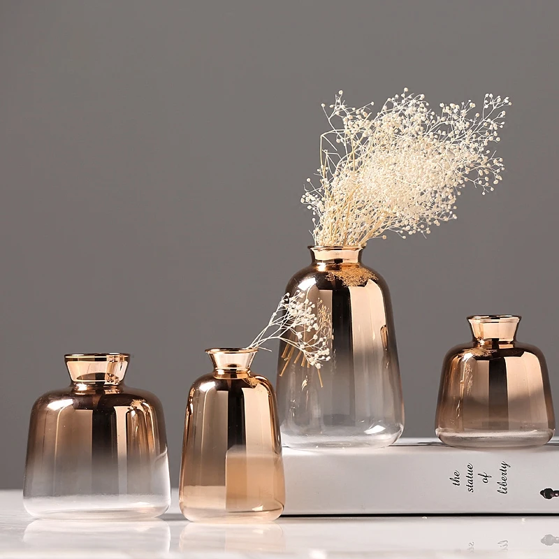 Modern Electroplated Gold Glass Vase Hydroponics Small Vases Dried Flower Decor Tabletop Containers Wedding Home Decoration
Modern Electroplated Gold Glass Vase Hydroponics Small Vases Dried Flower Decor Tabletop Containers Wedding Home Decoration