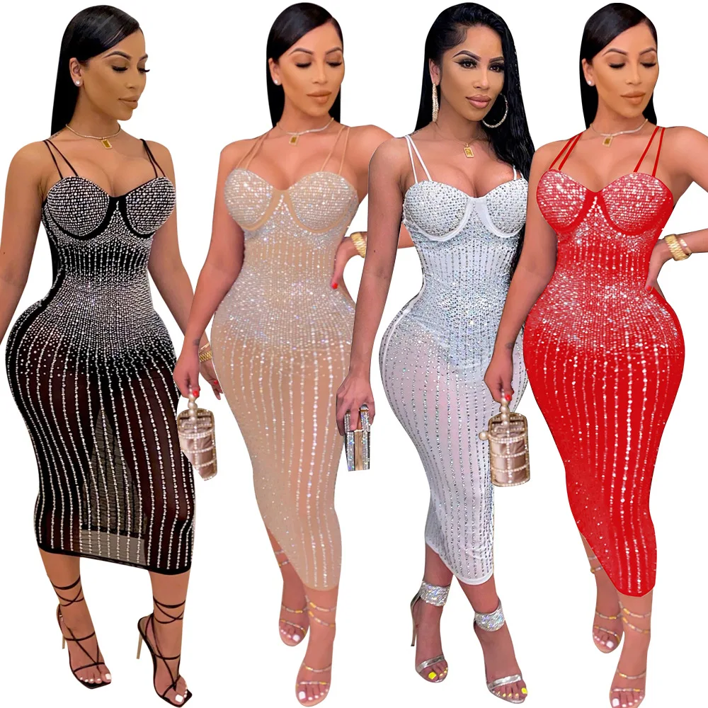 Mesh See Through Diamond Dress Women Sleeveless Backless Spaghetti Strap Midi Bodycon Dress Sexy Dresses Party Nightclub Outfits
Mesh See Through Diamond Dress Women Sleeveless Backless Spaghetti Strap Midi Bodycon Dress Sexy Dresses Party Nightclub Outfits