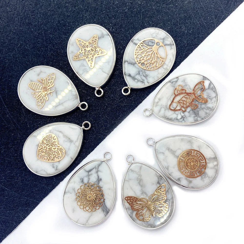 Drop-shaped White Turquoise Pendant Necklace Natural Stone Jewelry Multicolor Edging DIY Jewelry Making Accessories Charm 
Drop-shaped White Turquoise Pendant Necklace Natural Stone Jewelry Multicolor Edging DIY Jewelry Making Accessories Charm