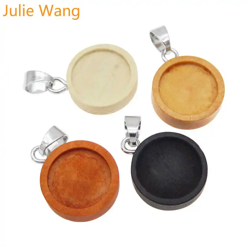 Julie Wang 4 шт. деревянный круглый кабошон базовые настройки с крючками подвески