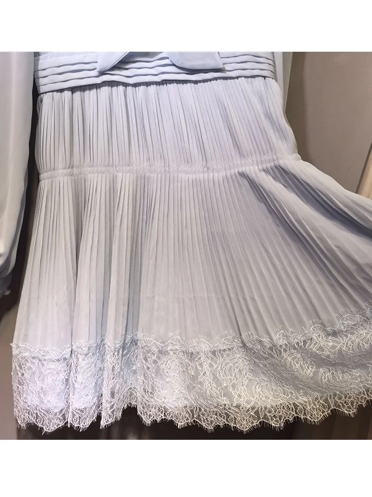 Lace bow tie heavy crafts applique draped waist waist pleated dress ladies autumn new style loose big hem Puff skirt
Lace bow tie heavy crafts applique draped waist waist pleated dress ladies autumn new style loose big hem Puff skirt