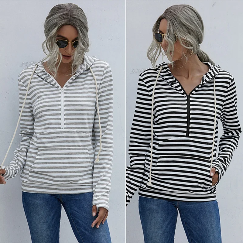 Женская хлопковая толстовка с капюшоном, на молнии, в полоску
Женская хлопковая толстовка с капюшоном, на молнии, в полоску