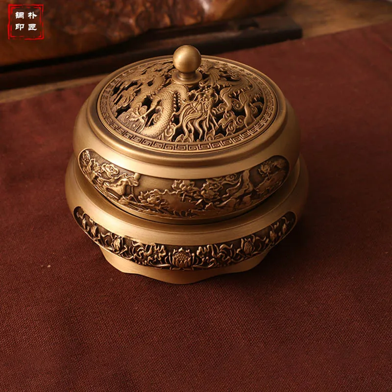 Embossed lotus pure copper incense burner round base domestic sandalwood stove ornaments antique bottom bracket | Дом и сад