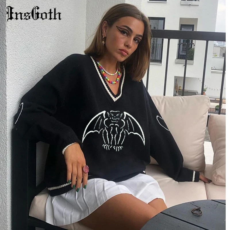 InsGoth Goth Devil Print Black Sweater Streetwear Y2K Knitted Long Sleeve Oversize Jumper Punk Women Autumn Pullover Sweater Top
InsGoth Goth Devil Print Black Sweater Streetwear Y2K Knitted Long Sleeve Oversize Jumper Punk Women Autumn Pullover Sweater Top