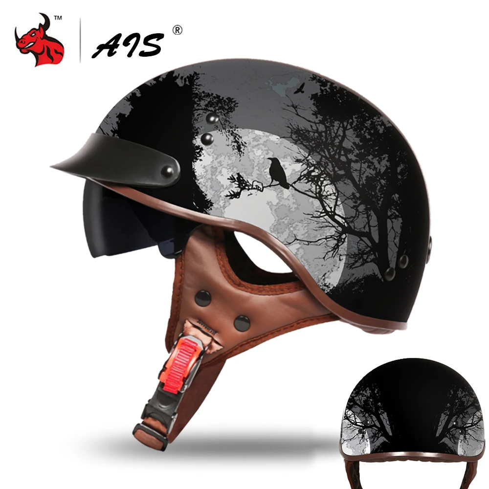 

Мотоциклетный шлем AIS в стиле ретро, винтажный, с открытым лицом для скутера, байкера, гоночного шлема для верховой езды