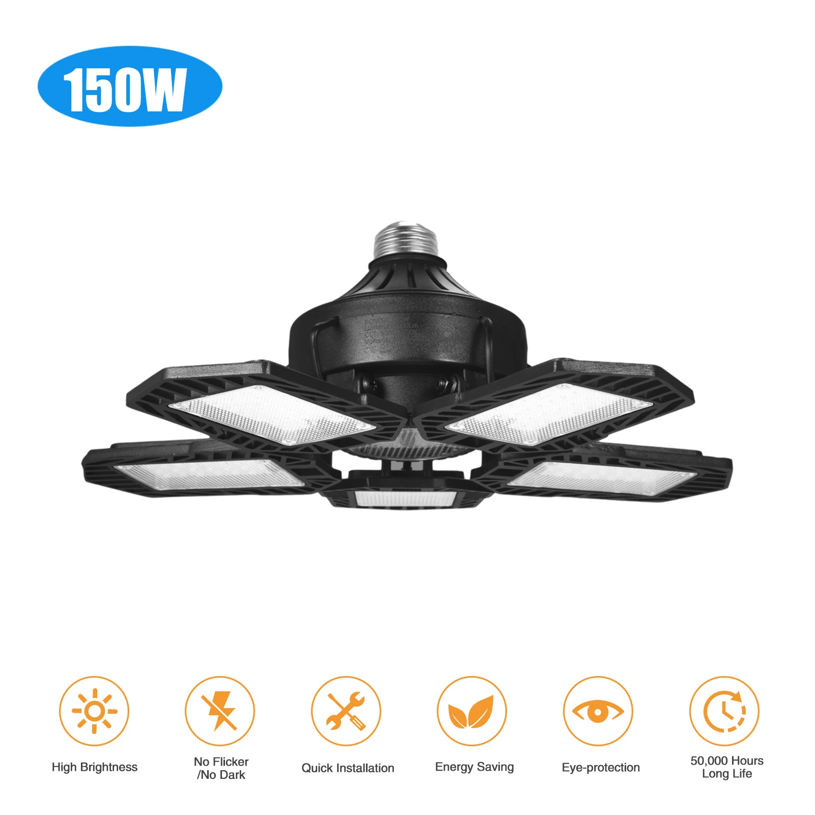 150w LED Garage Light 5 Panels E27 Deform High Bay Lamp Foldable Warehosue Ceiling Lamp Workshop 85-265v
150w LED Garage Light 5 Panels E27 Deform High Bay Lamp Foldable Warehosue Ceiling Lamp Workshop 85-265v