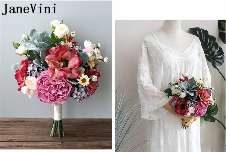 JaneVini винтажные розовые свадебные шелковые цветы букет белый западный стиль