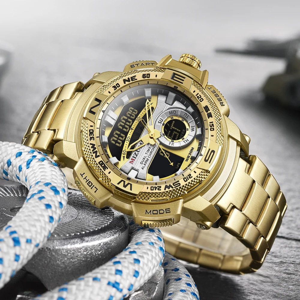 Relogio Masculino 2020 Gold Watch Men Luxury Brand Golden Military Male Waterproof Stainless Steel Digital Wristwatch | Наручные часы