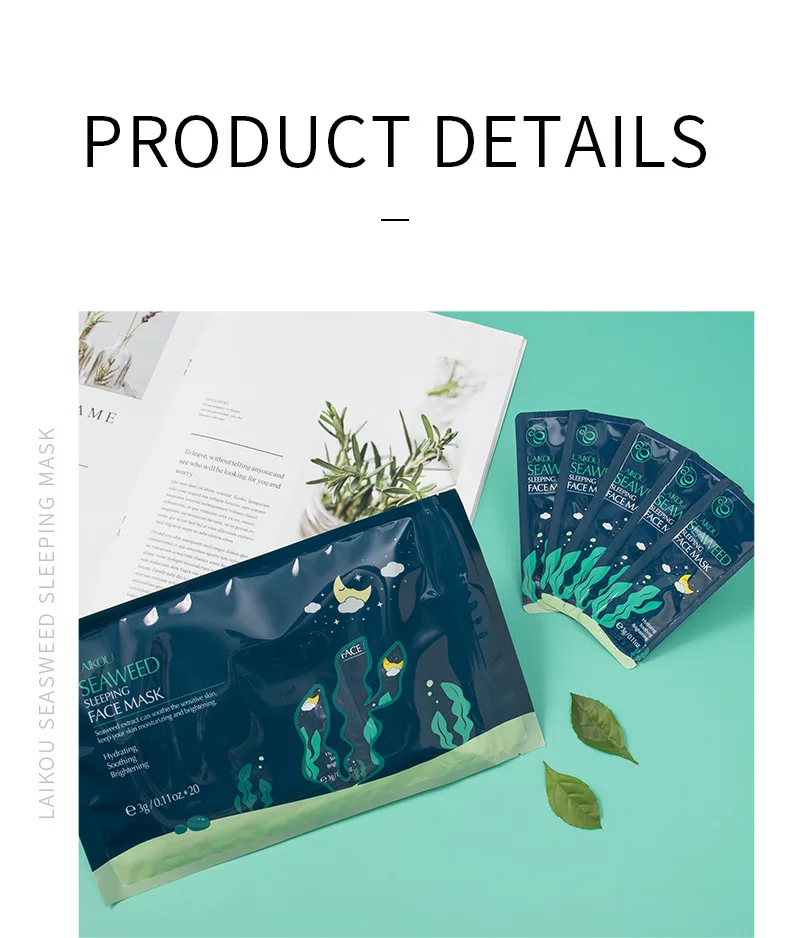 LAIKOU Seaweed Sleeping Mask 3g*20 Pieces In Bags Moisturizing and Disposable Cremas Blanqueadoras De Dia Y De Noche Crema
LAIKOU Seaweed Sleeping Mask 3g*20 Pieces In Bags Moisturizing and Disposable Cremas Blanqueadoras De Dia Y De Noche Crema