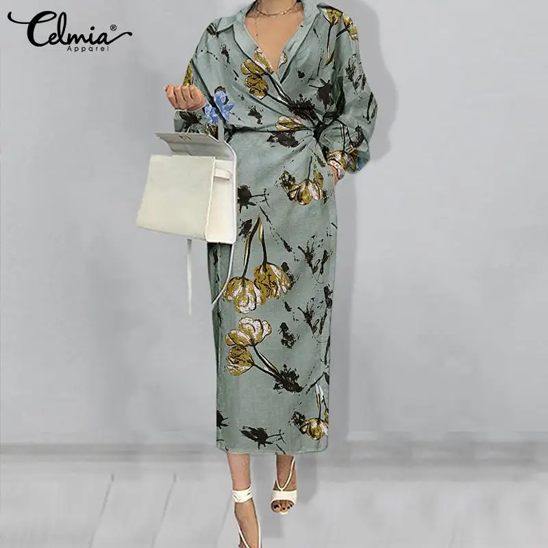 Vintage Women Floral Printed Split Maxi Dress Celmia Elegant Cotton Long Sleeve Shirt Dresses Casual Belted Party Long Vestidos
Vintage Women Floral Printed Split Maxi Dress Celmia Elegant Cotton Long Sleeve Shirt Dresses Casual Belted Party Long Vestidos