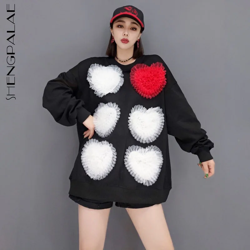 SHENGPALAE Fashion Love Mesh Spliced Three-dimensional Pullovers Women's Autumn 2021 New Round Neck Loose Long Sleeve Sweatshirt
SHENGPALAE Fashion Love Mesh Spliced Three-dimensional Pullovers Women's Autumn 2021 New Round Neck Loose Long Sleeve Sweatshirt