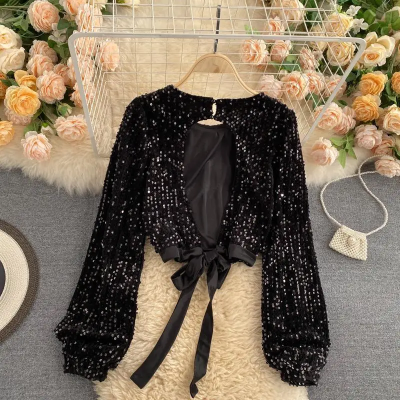 Temperament Jacket Women's Autumn Heart Hollow Backless Strap Waist Short Sequin Jacket Women
Temperament Jacket Women's Autumn Heart Hollow Backless Strap Waist Short Sequin Jacket Women