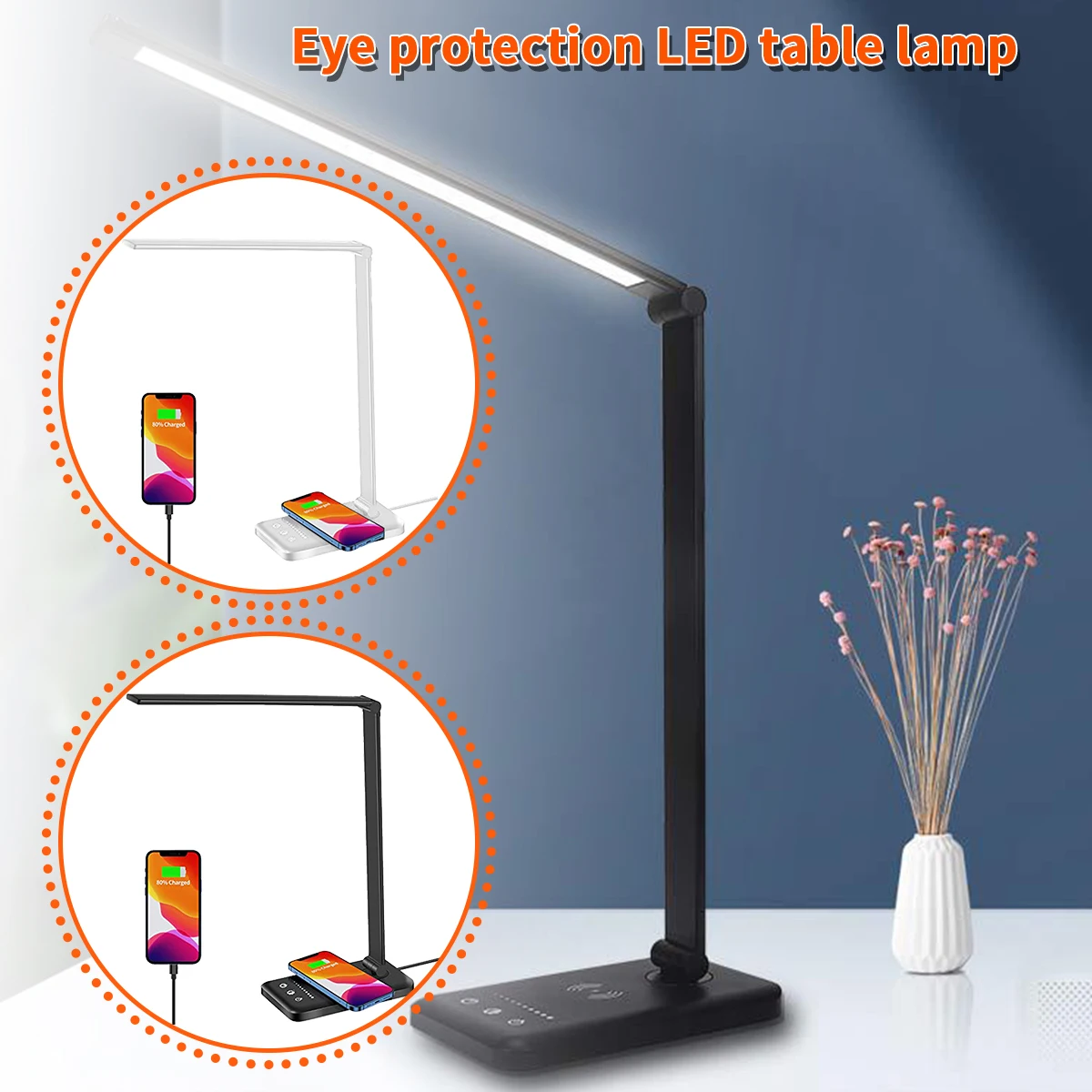 Wireless Charging LED Desk Lamp 7W USB charging With Temperature Alarm Clock Eye Protect Reading Light Table Lamp 
Wireless Charging LED Desk Lamp 7W USB charging With Temperature Alarm Clock Eye Protect Reading Light Table Lamp