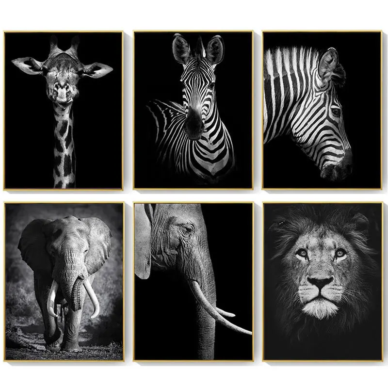 Black and White Canvas Painting Animal Wall Art Lion Elephant Deer Zebra Poster Wall Picture Decorative Painting Creative
Black and White Canvas Painting Animal Wall Art Lion Elephant Deer Zebra Poster Wall Picture Decorative Painting Creative