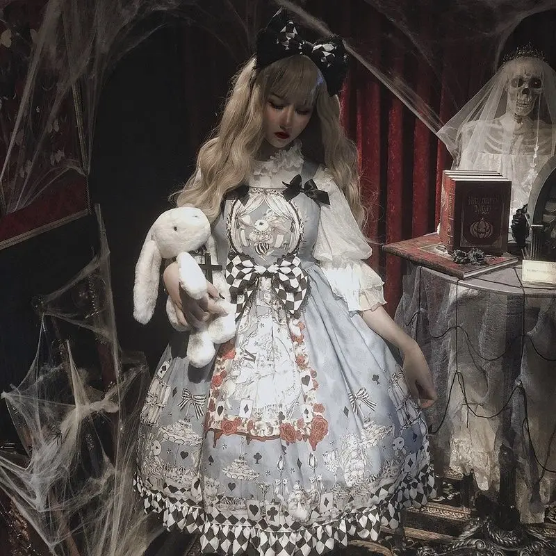 Summer Japanese Gothic Lolita Dress Girls Vintage Dark Funeral Jsk Dress Women Harajuku Punk Bow Printing Suspender Dresses
Summer Japanese Gothic Lolita Dress Girls Vintage Dark Funeral Jsk Dress Women Harajuku Punk Bow Printing Suspender Dresses