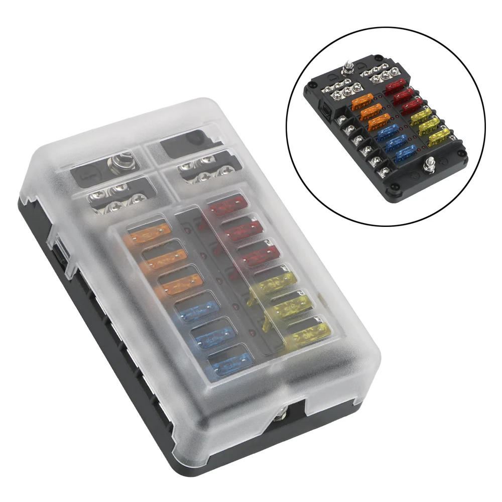 For Auto Car Boat Marine 12V 32V Plastic Cover Fuse Box Holder 6 Ways 12 Ways Blade Fuse Block M5 Stud with LED Indicator Light
For Auto Car Boat Marine 12V 32V Plastic Cover Fuse Box Holder 6 Ways 12 Ways Blade Fuse Block M5 Stud with LED Indicator Light