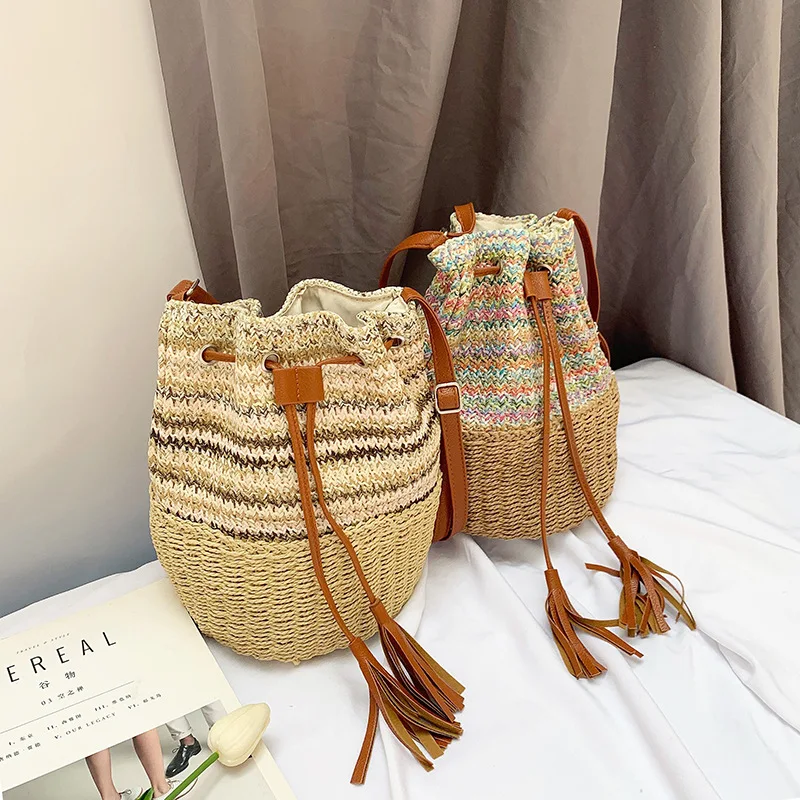 Плетеные сумки для плавания с кисточками кожаная сумка-мешок на шнурке сумка