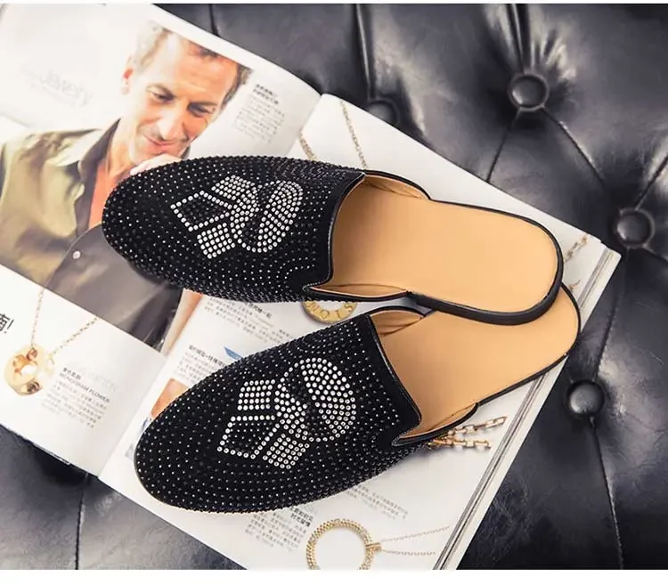 

Fashion brand designer KARLs casual shoes Luxury brand slippers Men's rhinestone leather shoes Galeries Lafayette Peas shoes