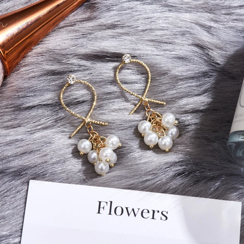 New Fashion Sweet Rhinestone Earrings Creative Design Temperament Pearl Dangle Tassel For Women Wedding Jewelry | Украшения и