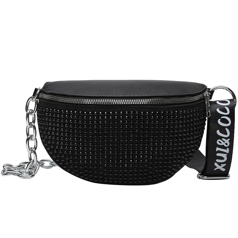 Women's Diamond Waist Bag Japanese Style Black PU Full Diamond Leather Chest Bag Korean New Fashion Chain Female's Messenger Bag
Women's Diamond Waist Bag Japanese Style Black PU Full Diamond Leather Chest Bag Korean New Fashion Chain Female's Messenger Bag