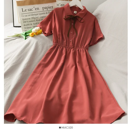 New summer chiffon bow solid high waist lapel fashion temperament dress
New summer chiffon bow solid high waist lapel fashion temperament dress
