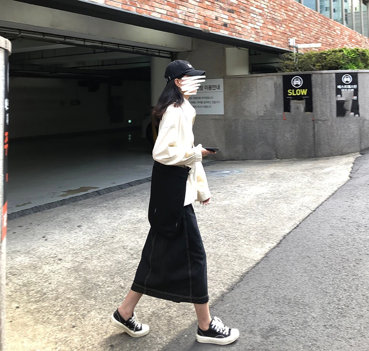 Colorfaith New 2020 Spring Summer Women Denim Skirts High Waist Vintage Straight Fashionable Midi Pockets Slit Wild Skirt SK6609 | Женская