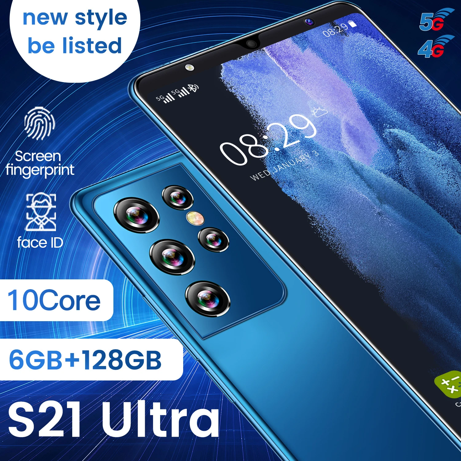New S21 Ultra Smartphone 5.2inch 8GB+256GB Android Global Version 4G/5G Mobile Phone
New S21 Ultra Smartphone 5.2inch 8GB+256GB Android Global Version 4G/5G Mobile Phone