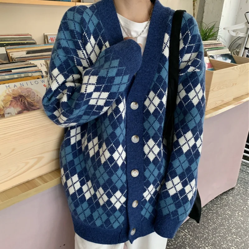 Argyle Knitted Sweater Women Casual Cardigan Fashion Loose Sweater Vintage Chic Cardigan Women Knitwear Long Sleeve Pull Femme
Argyle Knitted Sweater Women Casual Cardigan Fashion Loose Sweater Vintage Chic Cardigan Women Knitwear Long Sleeve Pull Femme