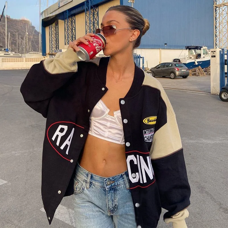 2021 Autumn Winter Fashion Varsity Jackets Women Oversized Long Sleeve Bomber Loose Black Baseball Letter Vintage Y2K Coat
2021 Autumn Winter Fashion Varsity Jackets Women Oversized Long Sleeve Bomber Loose Black Baseball Letter Vintage Y2K Coat