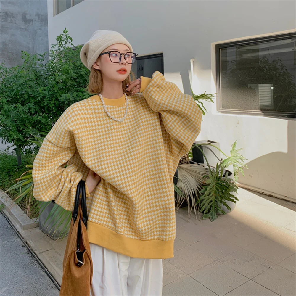 2021 New O neck Autumn Fashion Long Sleeve Houndstooth Pullovers Hoodies Women Tops Casual Wild
2021 New O neck Autumn Fashion Long Sleeve Houndstooth Pullovers Hoodies Women Tops Casual Wild