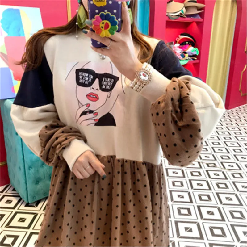 Vintage Casual Patchwork Dress for Women O-neck Hit Color Dot Plus Velvet Mid-calf Loose Vestidos Female Autumn Winter Fashion 
Vintage Casual Patchwork Dress for Women O-neck Hit Color Dot Plus Velvet Mid-calf Loose Vestidos Female Autumn Winter Fashion