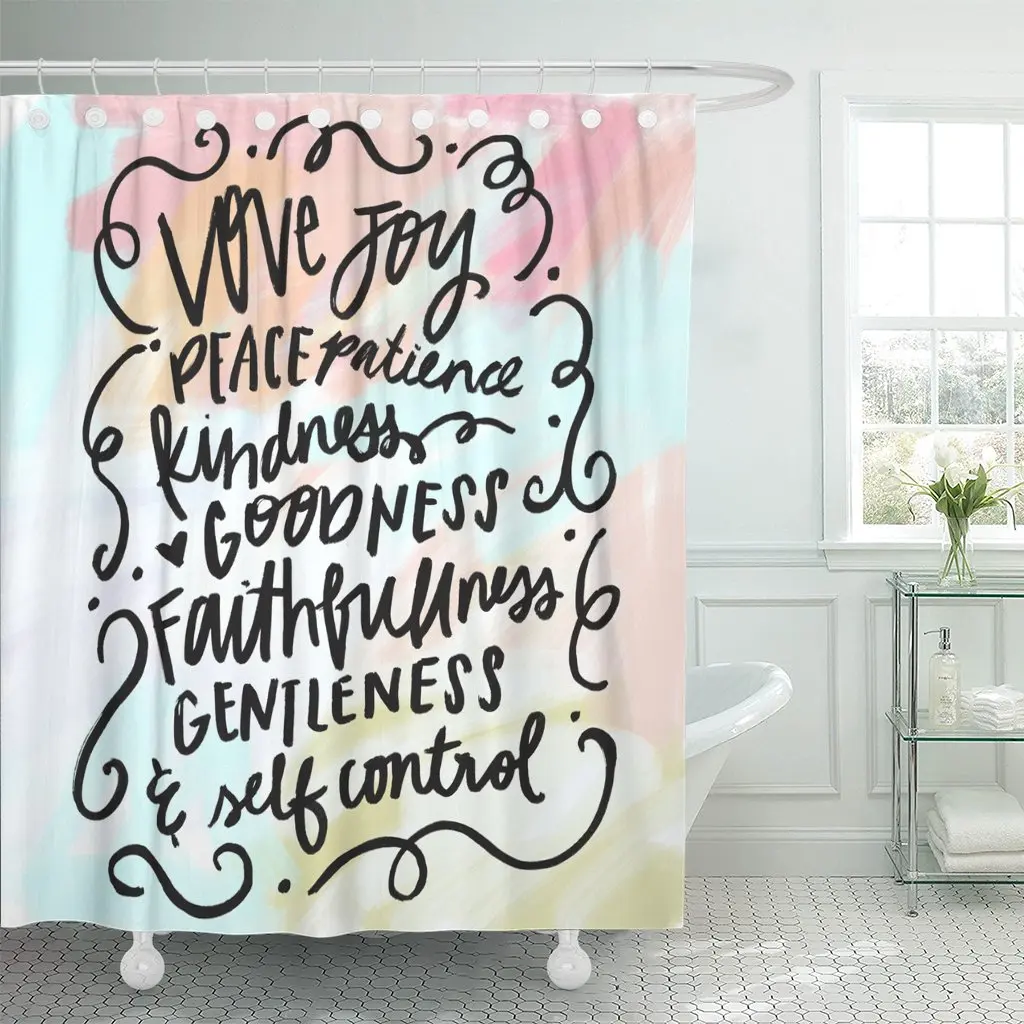 Lettering Fruit of The Spirit Bible Verse Christian Wall Shower Curtain Waterproof Polyester Fabric 72 x 72 Inches Set with Hook
Lettering Fruit of The Spirit Bible Verse Christian Wall Shower Curtain Waterproof Polyester Fabric 72 x 72 Inches Set with Hook