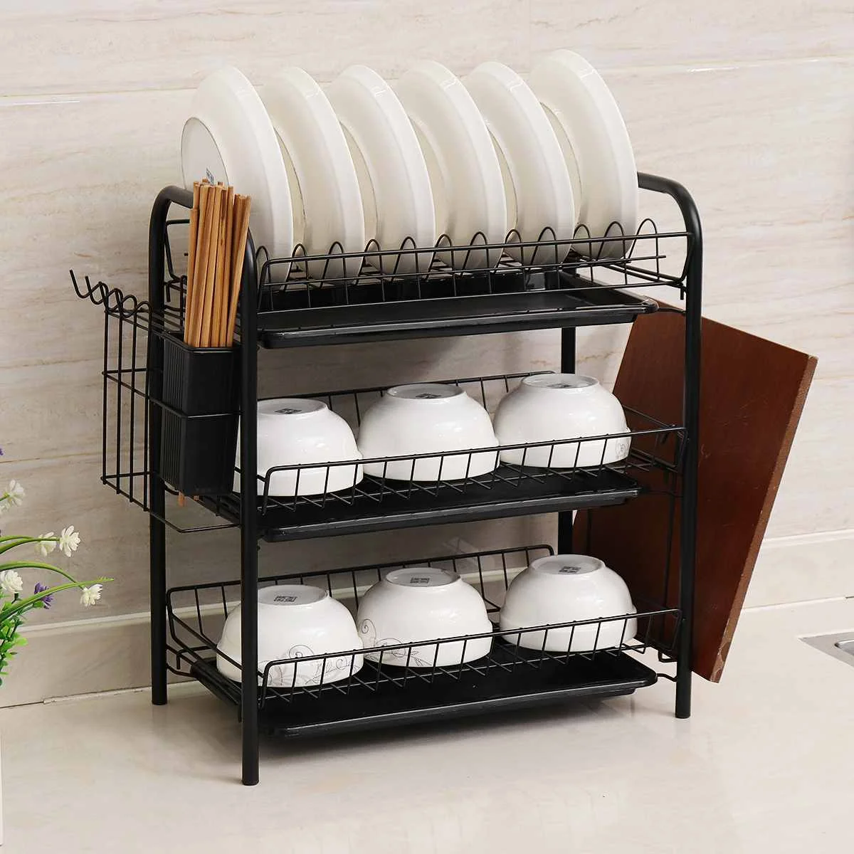 

3 Tiers Dish Drying Rack Drainer Plate Holder Storage Shelf Kitchen Organizer Stand Sink Drain Cutting Board Holder Drainboard