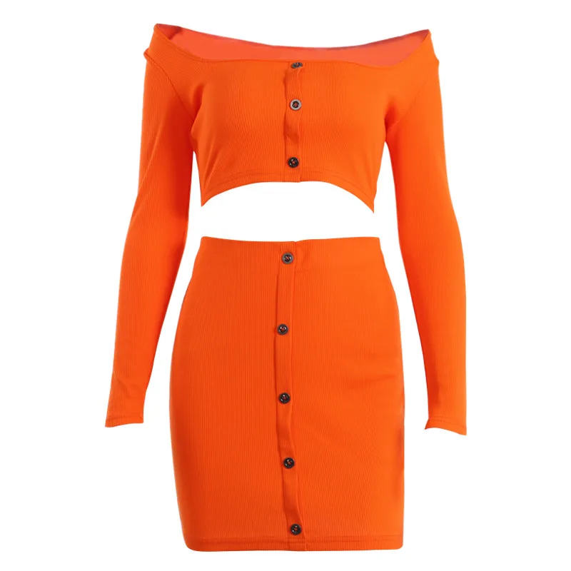 2021 Sexy Off Shoulder Two Piece Set Solid Button Bodycon 2 Piece Set Women Long Sleeve Top And Skirt Summer Autumn Sets
2021 Sexy Off Shoulder Two Piece Set Solid Button Bodycon 2 Piece Set Women Long Sleeve Top And Skirt Summer Autumn Sets
