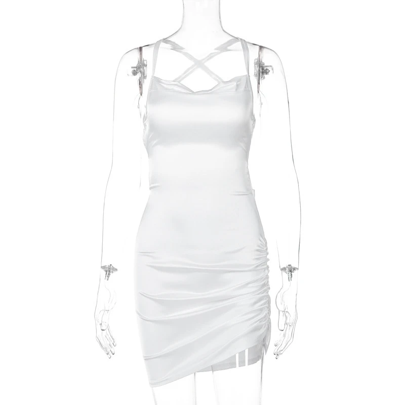 Satin Bodycon Backless Dress Women Solid Spaghetti Strap Dress Women Casual Hollow Out Skinny Evening Dress
Satin Bodycon Backless Dress Women Solid Spaghetti Strap Dress Women Casual Hollow Out Skinny Evening Dress