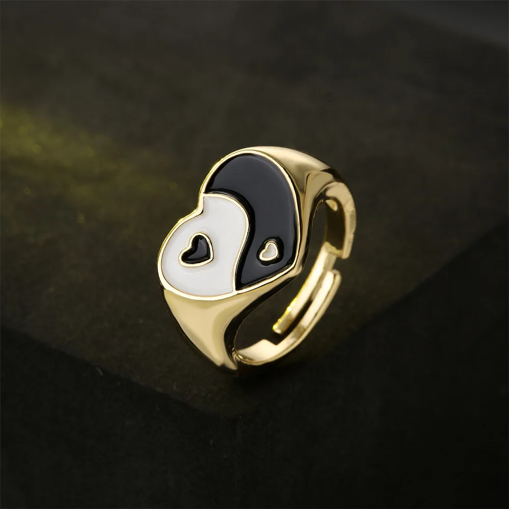 Black and White Yin Yang Rings Fashion Love Heart Rings Adjustable Boho Jewelry for Women Accessories Party Bands Gold Plated
Black and White Yin Yang Rings Fashion Love Heart Rings Adjustable Boho Jewelry for Women Accessories Party Bands Gold Plated