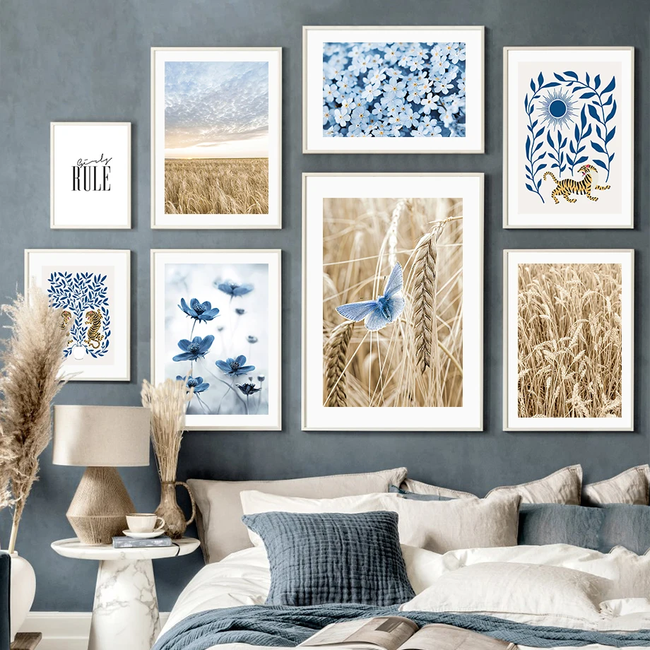 Blue Flower Butterfly Poster Tiger Golden Wheat Landscape Wall Art Canvas Painting for Living Room Home Interior Wall Pictures
Blue Flower Butterfly Poster Tiger Golden Wheat Landscape Wall Art Canvas Painting for Living Room Home Interior Wall Pictures