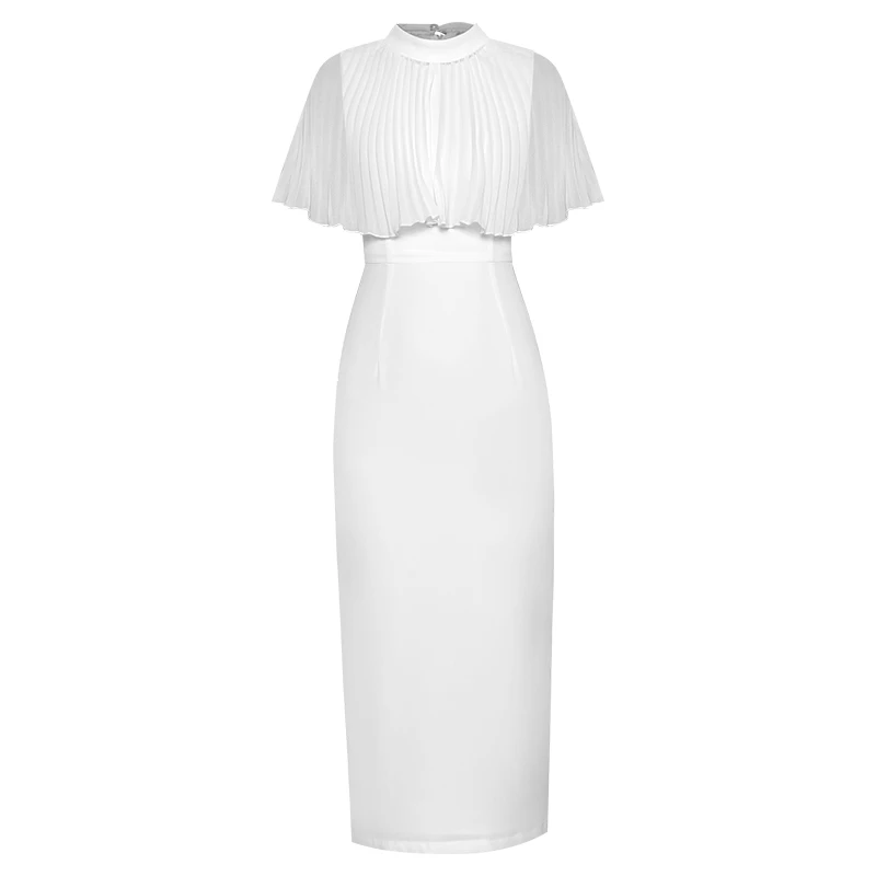 Pleated lotus leaf Cape sleeveless waist pack hip split one step fashion two piece dress new in summer 2020 
Pleated lotus leaf Cape sleeveless waist pack hip split one step fashion two piece dress new in summer 2020