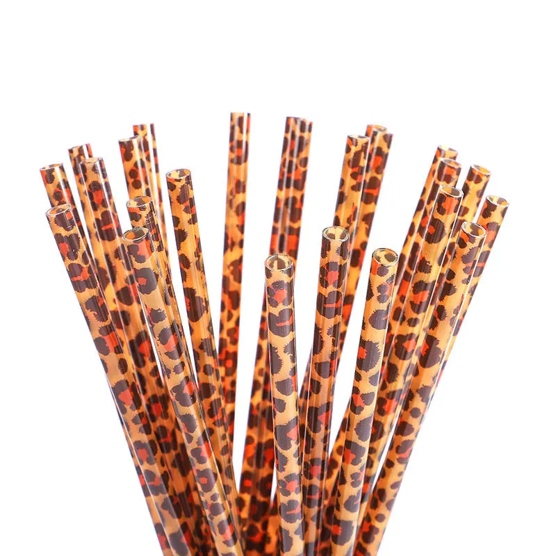 

50pcs/lot 23cm Plastic Reusable Straws Leopard Cactus Recyclable Water Tumbles Straws Coffee Straws For Bar Party Straws Domil