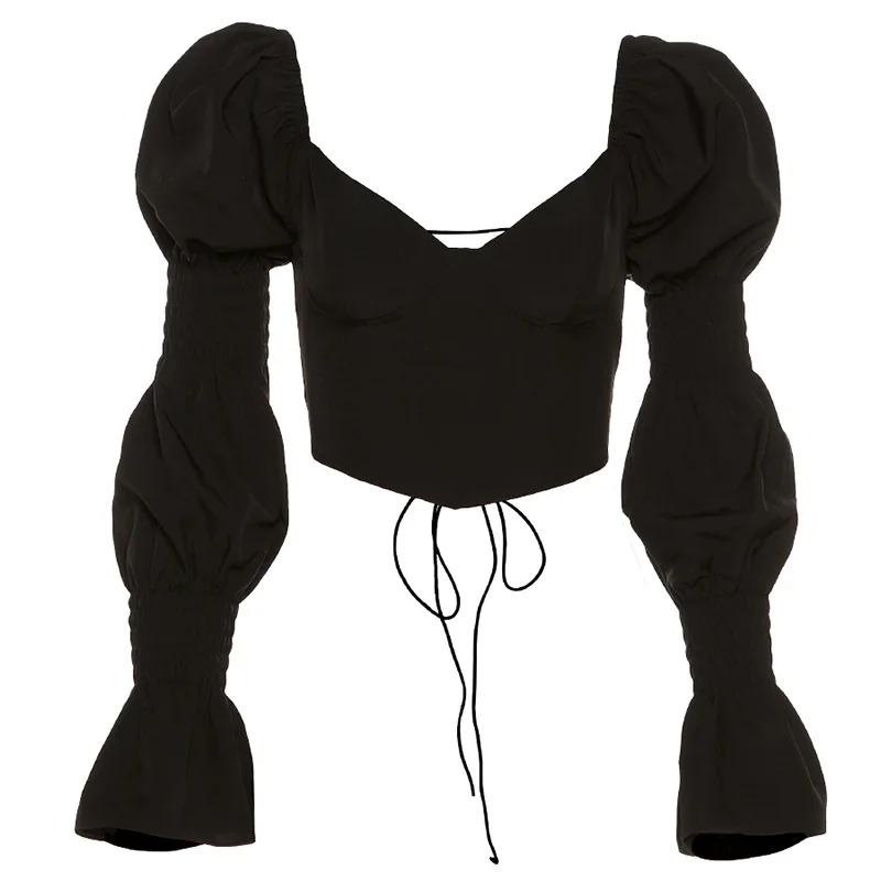Sexy Flare Sleeve Bandage Blouse Women Square Collar Backless Bustier Crop Tops Summer Fashion Slim Long Sleeve Shirts Chic Top
Sexy Flare Sleeve Bandage Blouse Women Square Collar Backless Bustier Crop Tops Summer Fashion Slim Long Sleeve Shirts Chic Top