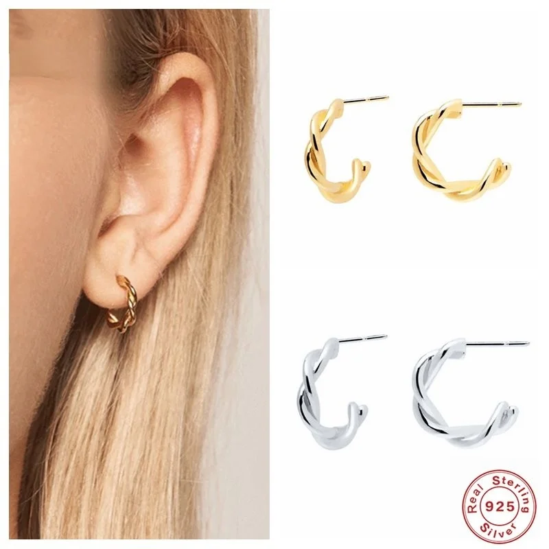 Real Sterling Silver Simple Woven Twist C type Stud Earrings For Women Piercing Earring Earings Jewelry Pendientes
Real Sterling Silver Simple Woven Twist C type Stud Earrings For Women Piercing Earring Earings Jewelry Pendientes