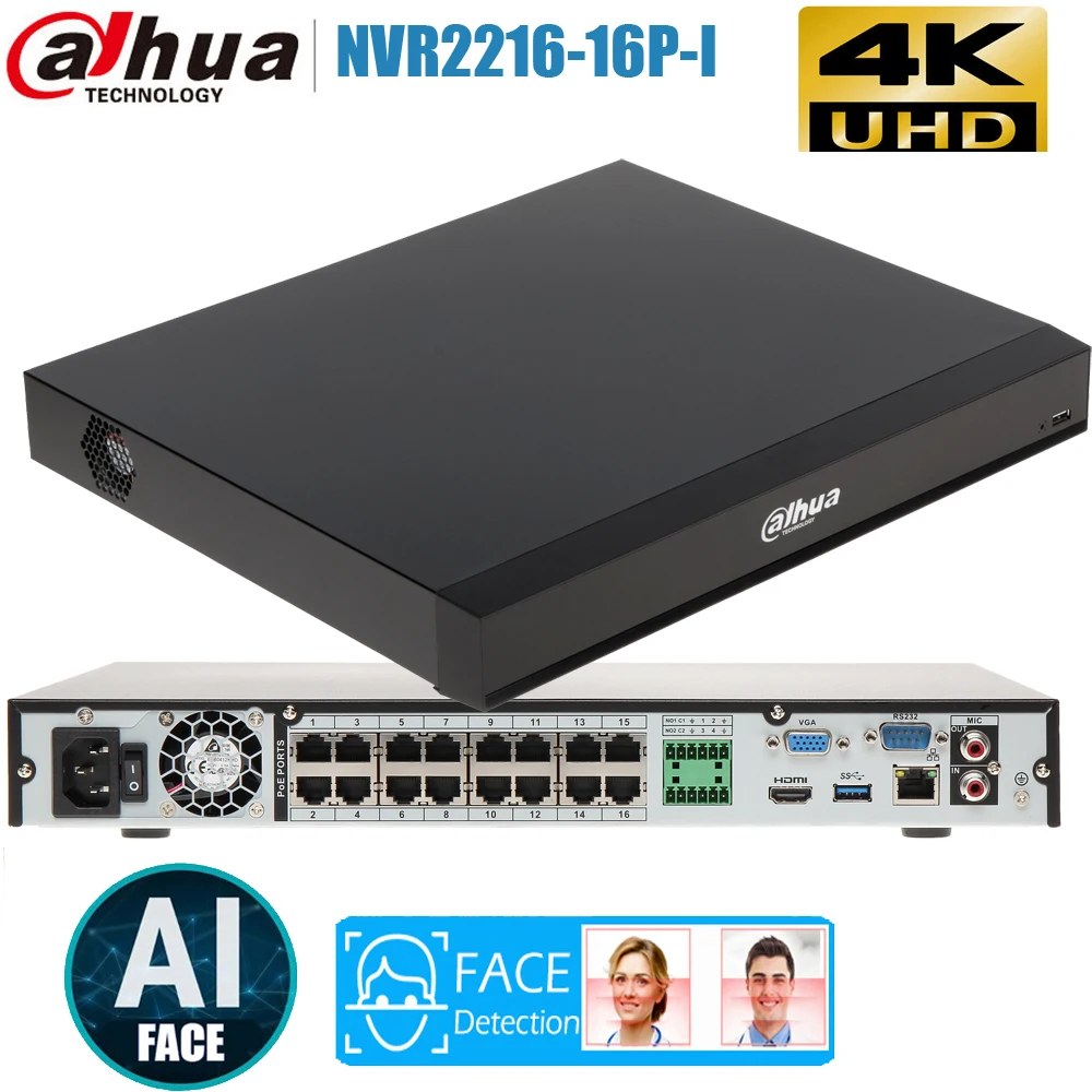 

original Dahua AI face NVR 4K SMD Plus IVS 16 PoE H.265 POE NVR2216-16P-I Face Recognition Detection Video Recorder