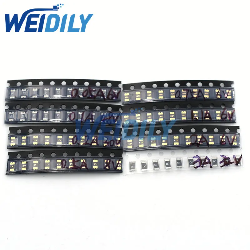 

80PCS Resettable Fuses Kit 8valuesX10pcs=80pcs 1206 SMD Self-recovery Fuse Assorted Packs PPTC 0.05A - 3A 50ma-3000ma